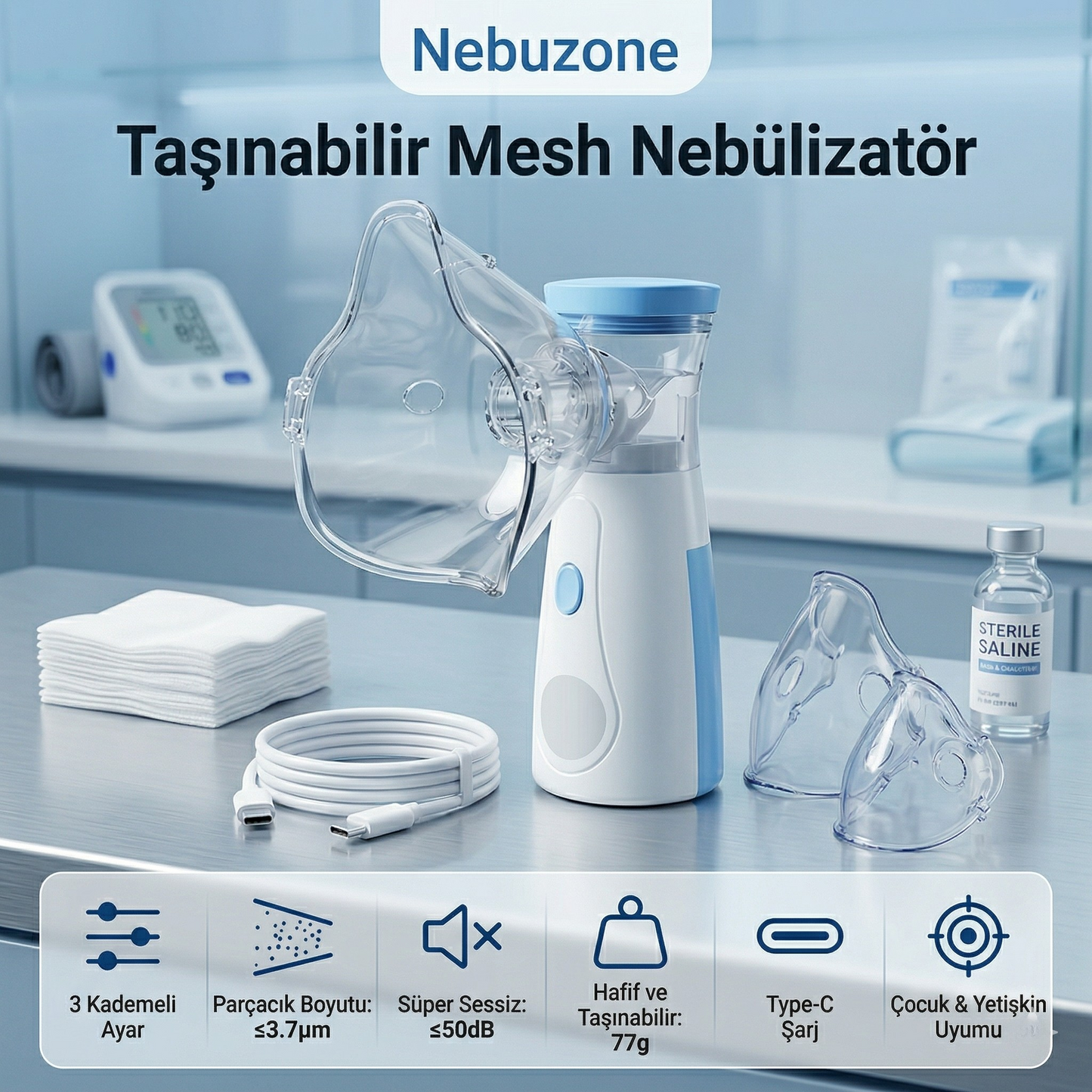 Nebuzone Pro Taşınabilir Şarjlı Nebülizatör Cihazı
